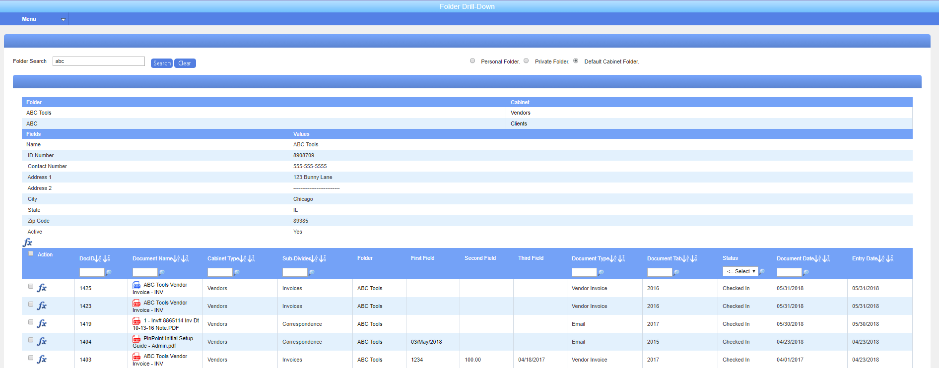 Folder Drill-Down - Document Management Software